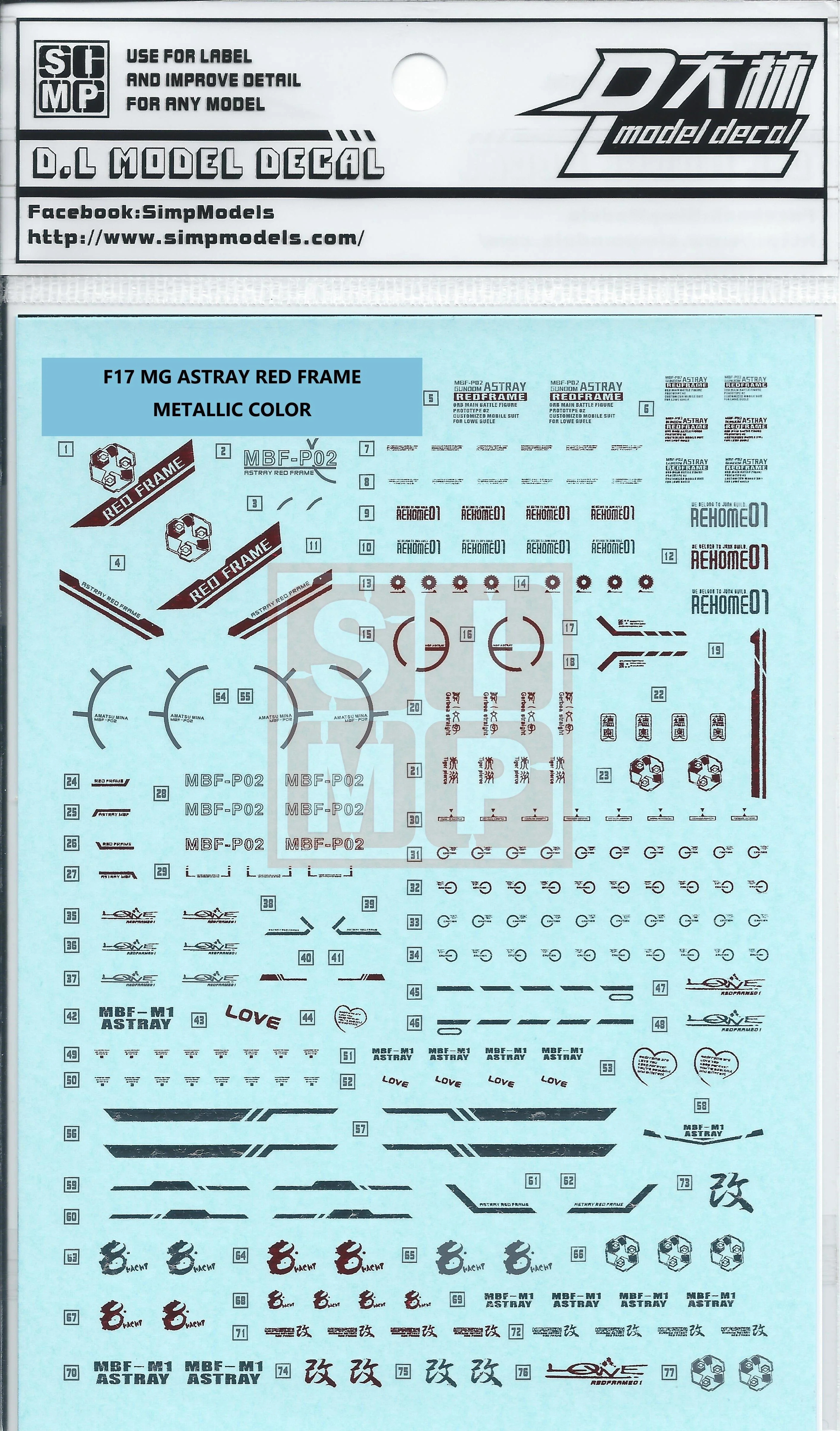 MG Red Frame Gundam Metallic Water Slide Decal